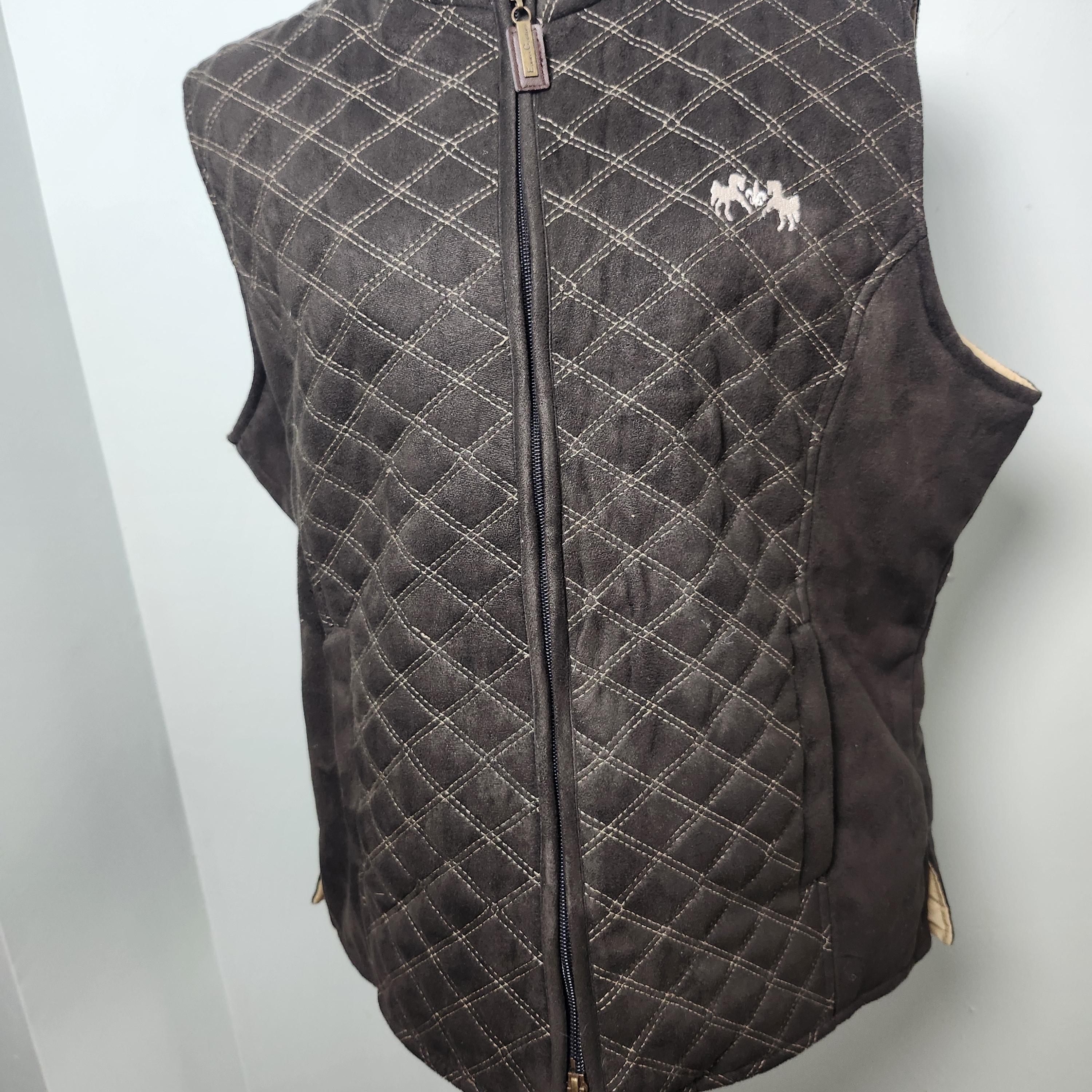 Equine Couture Quilted Equestrian Riding Vest Brown Horse Logo Xl